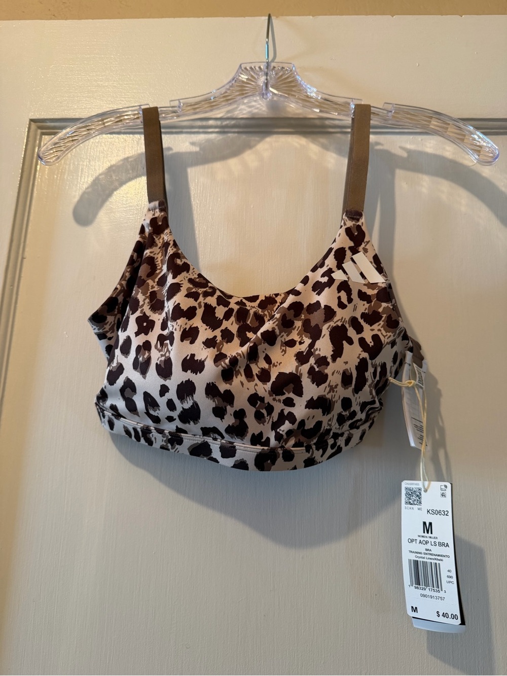 adidas Leopard Print Sports Bralette - Brown & White